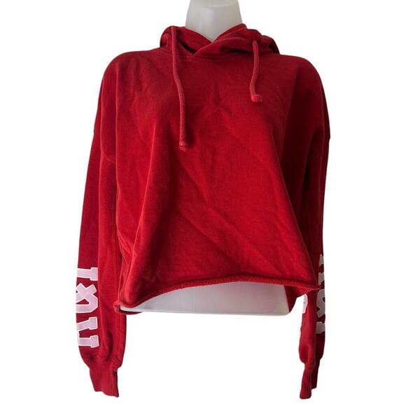 Abercrombie & Fitch Red box cropped hooded sweatshirt (XS) - Picture 1 of 7